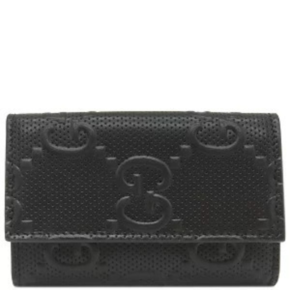Gucci Key Case Wallet GG Embossed Leather Black Ring